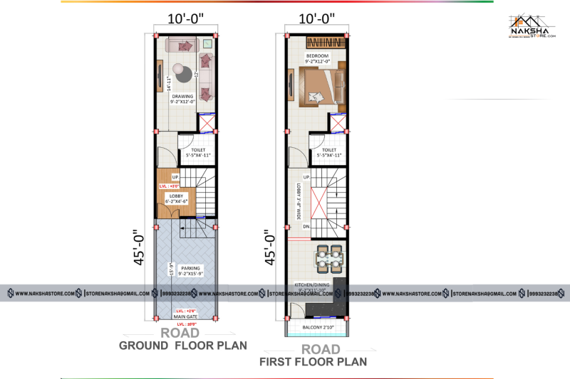 10×45 Ghar Ka Naksha – Simple House Plan (2 Floor Design)